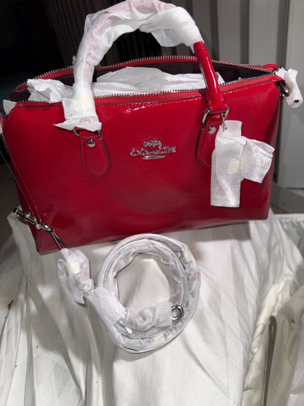 NWOT - Coach Red Patent Leather Satchel Bag. Style: Georgia